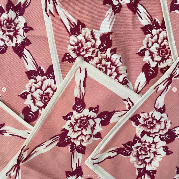 Vintage Pink Purple Flower Floral Table Runner Napkin Set Hemmed All Sides - Picture 4 of 8